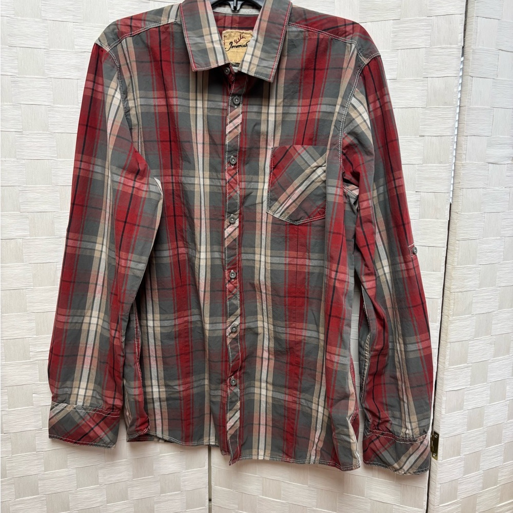 Jeremiah Red Plaid Button-Down Shirt Large